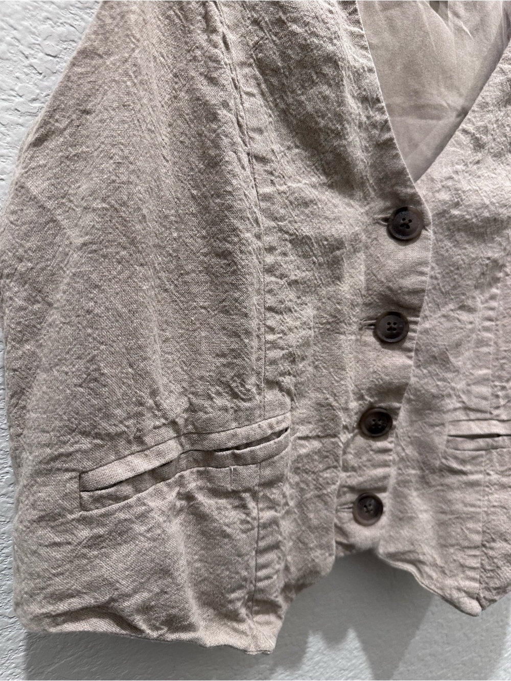A New Day Tan Beige Button Front Waistcoat Vest Linen Blend Minimalist Medium - Picture 2 of 5